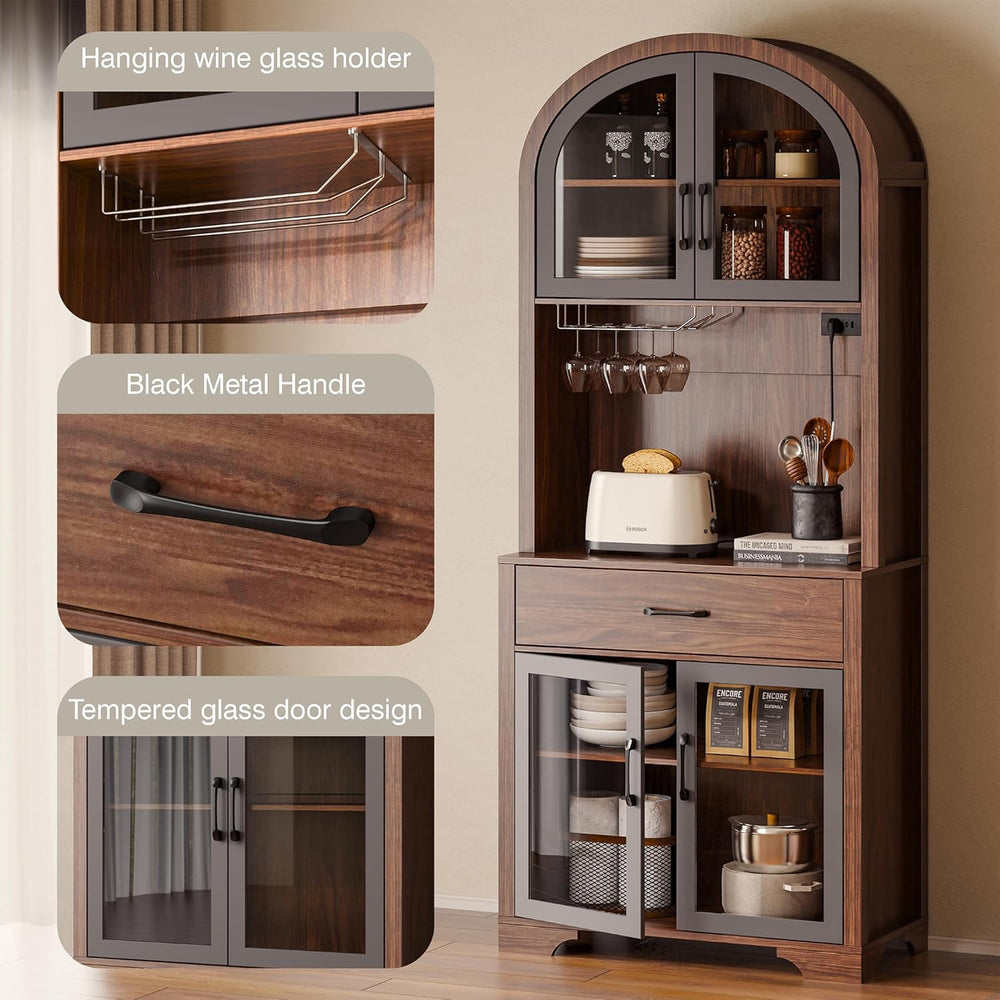 Arched Kitchen Pantry Cabinet, Kitchen Hutch Storage Cabinet with Countertop ...
