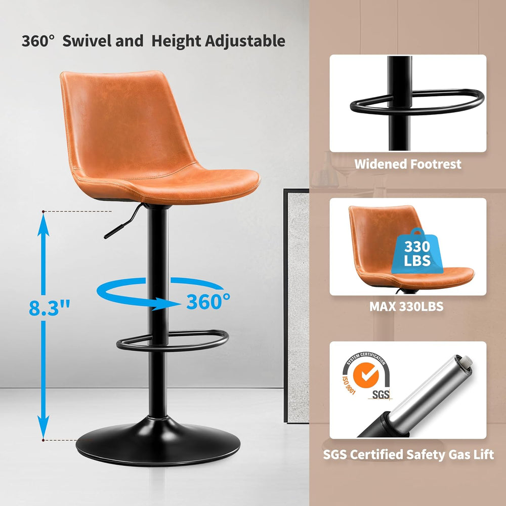 STOOLINK Vintage Bar Stools Set of 2, Crazy Horse Leather Bar Chairs