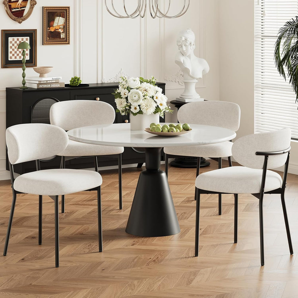 Upholstered Dining Chairs Set of 4, Modern Fabric Kitchen Chairs with Curved ...