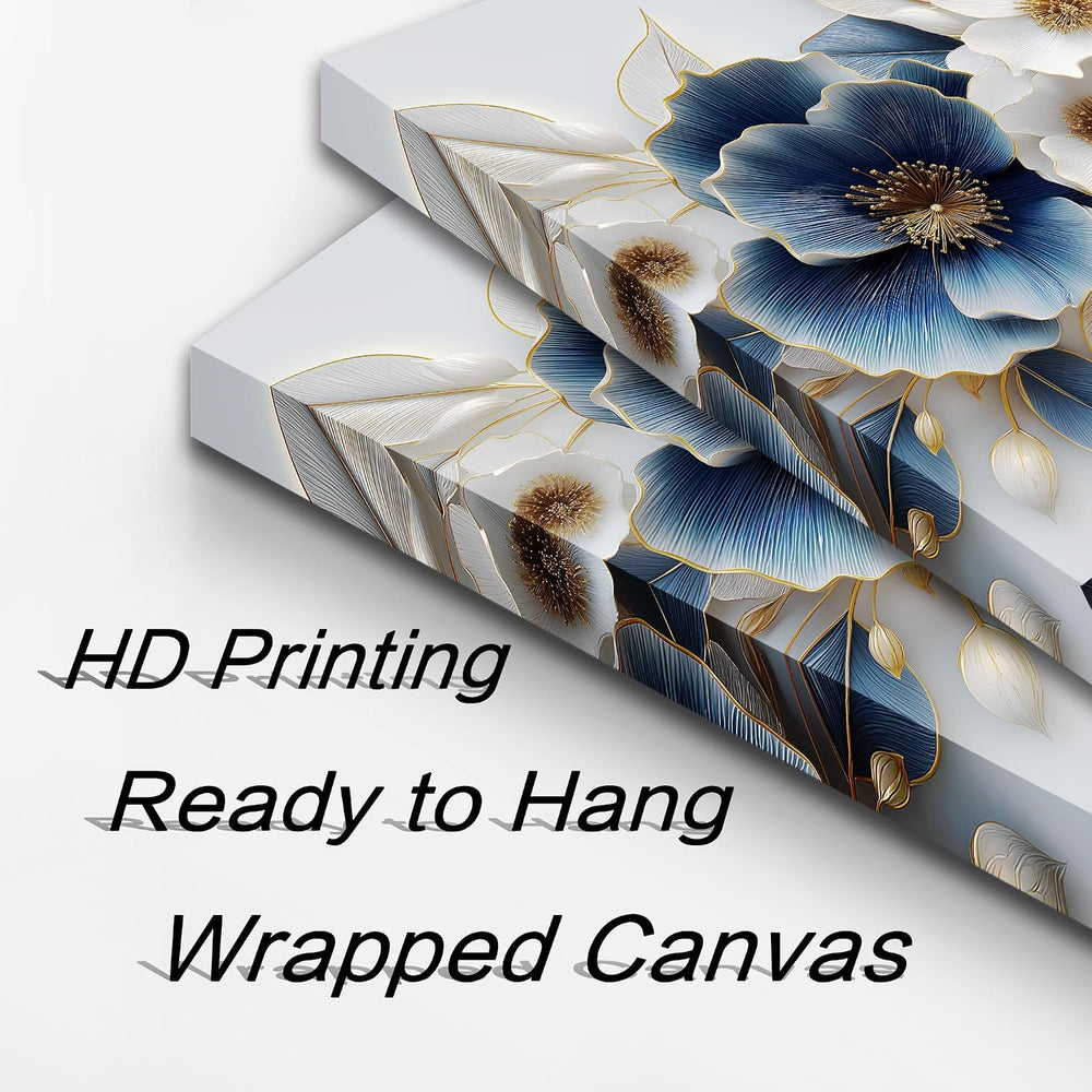 Large Canvas Wall Art for Living Room Blue and White Floral Print Painting wa...