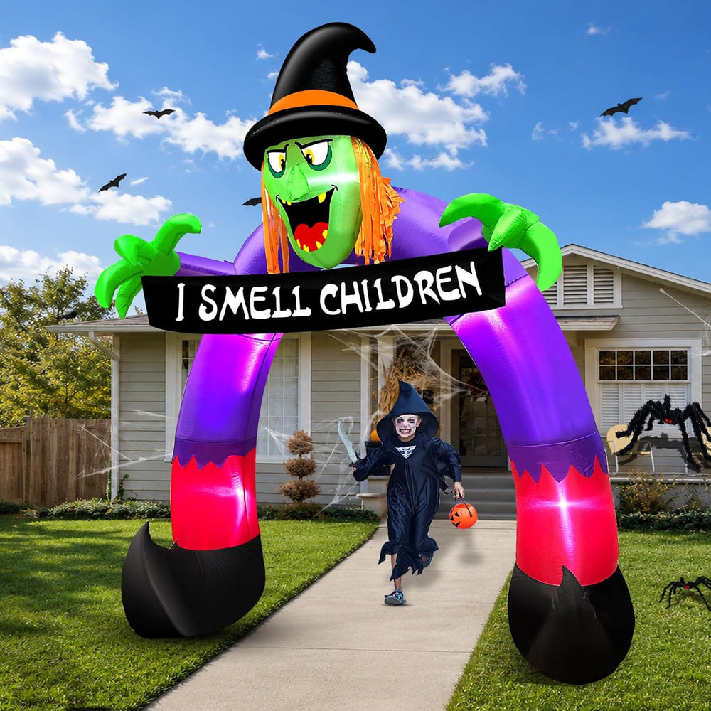 8Ft Halloween Inflatables Outdoor Decorations Witch Holds Banner Archway