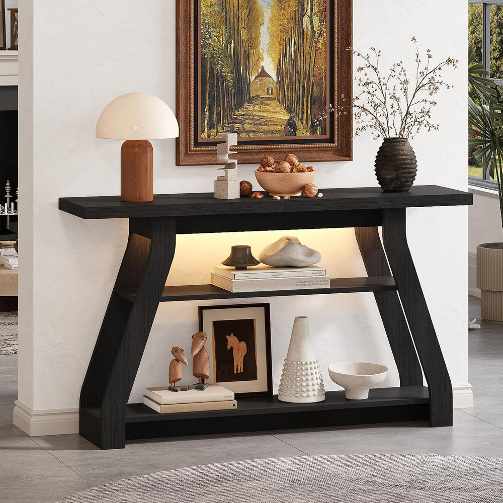 55-Inch Black Entryway Table, Modern Console Tables 3-Tier Couch Table Behind...