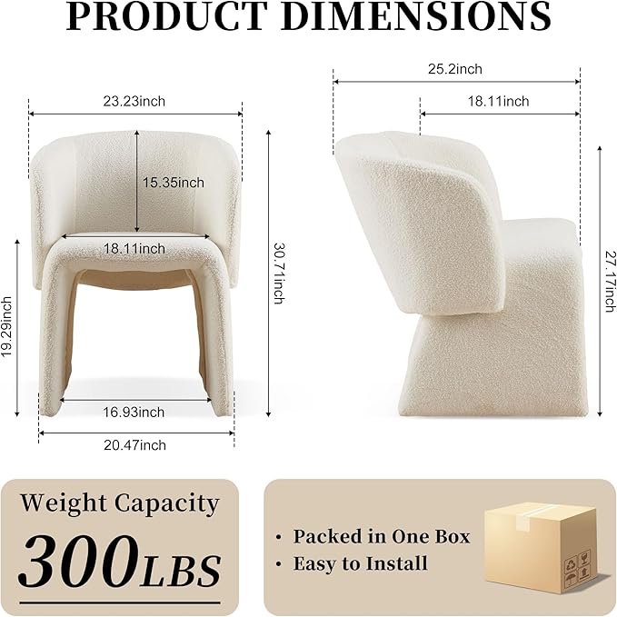 NORDICANA Barrel Dining Room Chair with Arms, Faux Fur Accent Chair for Kitch...