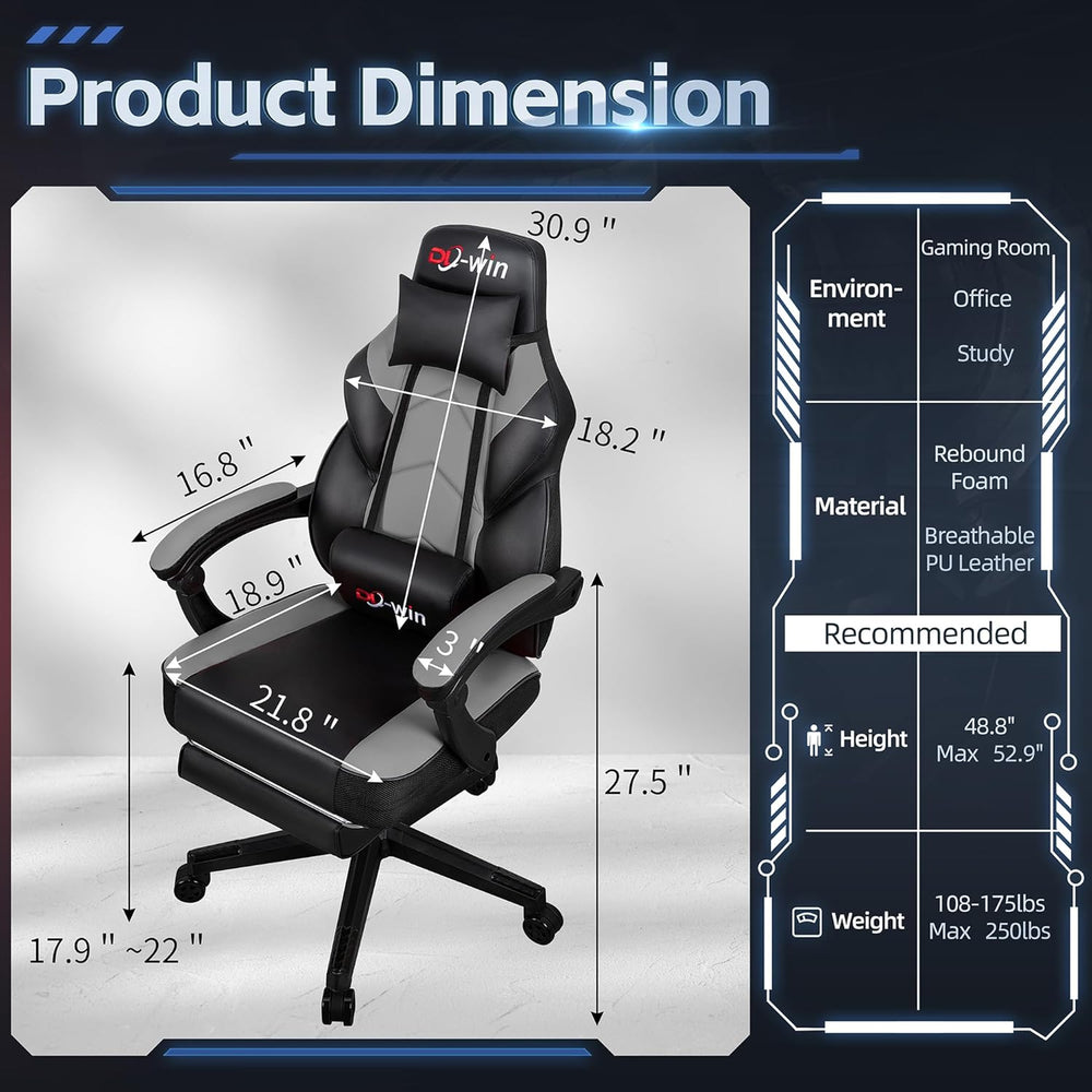 DL-win Gaming Chairs for Adults, Computer Chair with Footrest and High Back, ...