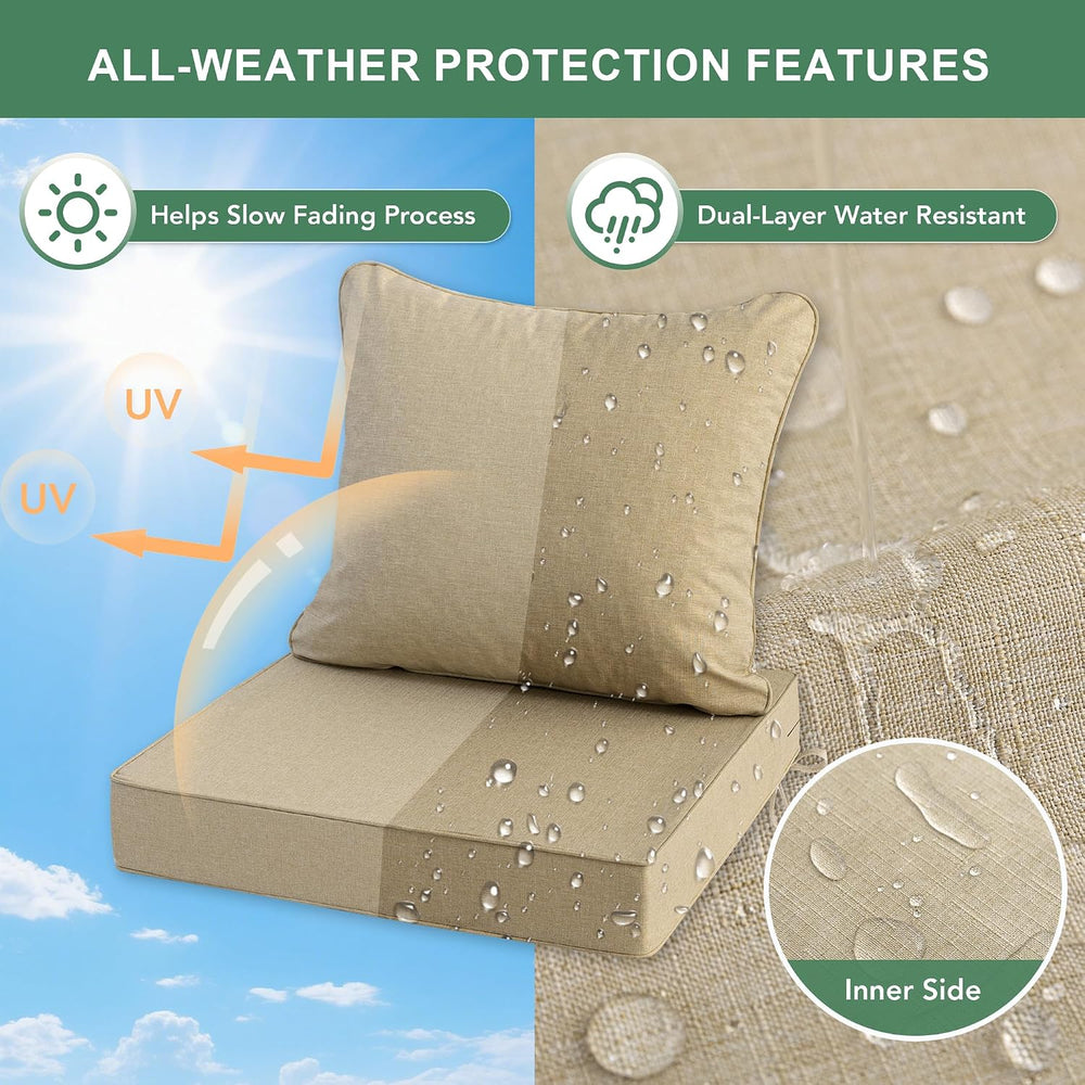 Summsun Outdoor Chair Cushions Set of 2, Faux Linen Patio Furniture Cushions,...