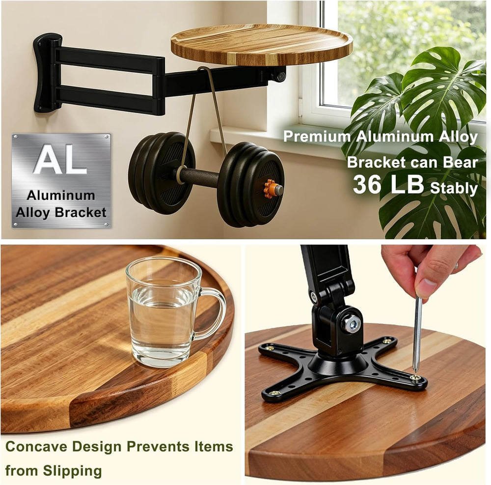 Wall Mounted Folding Table,11" Acacia Bedside Shelf Wall Mount Floating ...