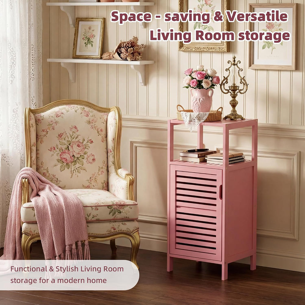 HITNET Small Bathroom Storage Cabinet, Bamboo Floor Cabinet Single Door, Free...