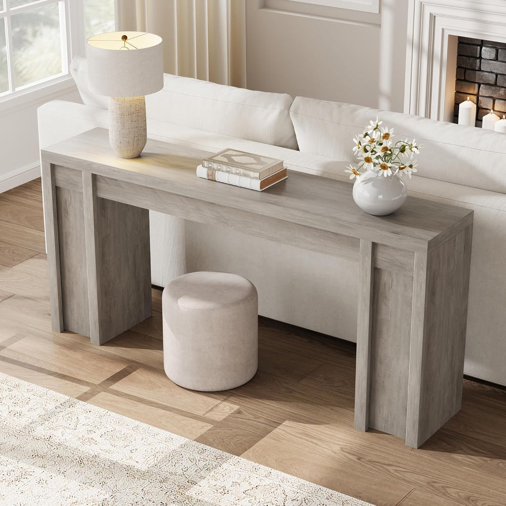 Garvee 70.9 in Gray Entryway Table, Wooden Farmhouse Console Table Below Moun...