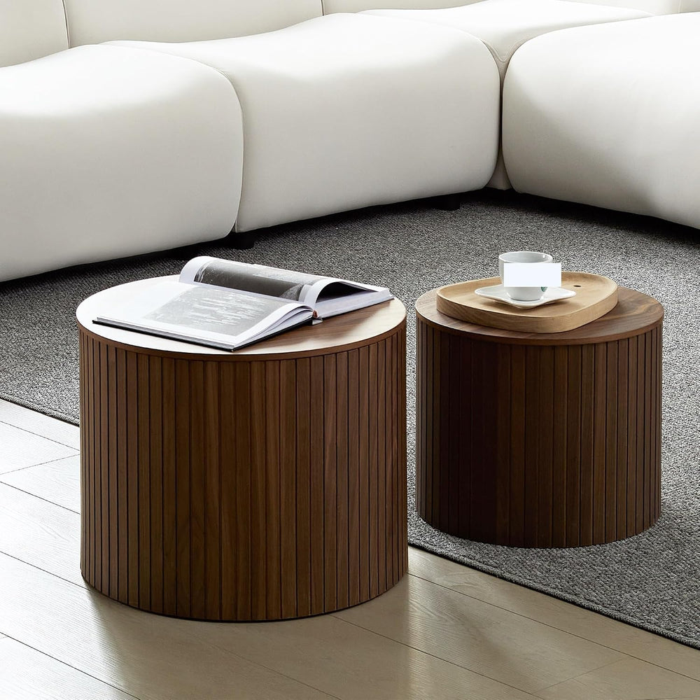 Nested Table Set 2 Pieces, MDF Coffee Table Set Living Room/Lounge Area(Brown)