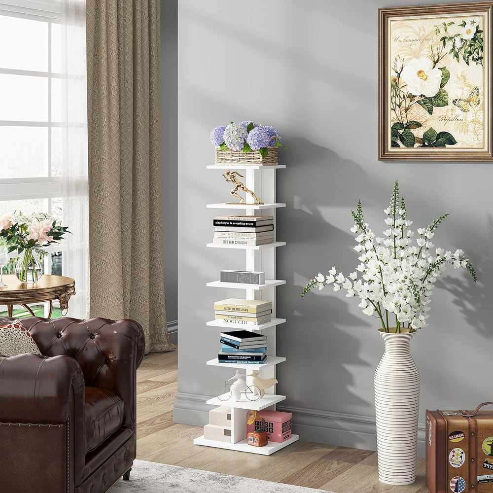TUTOTAK Narrow Bookshelf, 8-Tier Bookcase, Spine Book Shelf for Small Space, ...