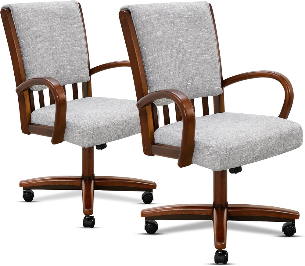 Chromcraft Baylor Swivel-Tilt Caster Dining Chair - Walnut - Haze - 2pc | USA...