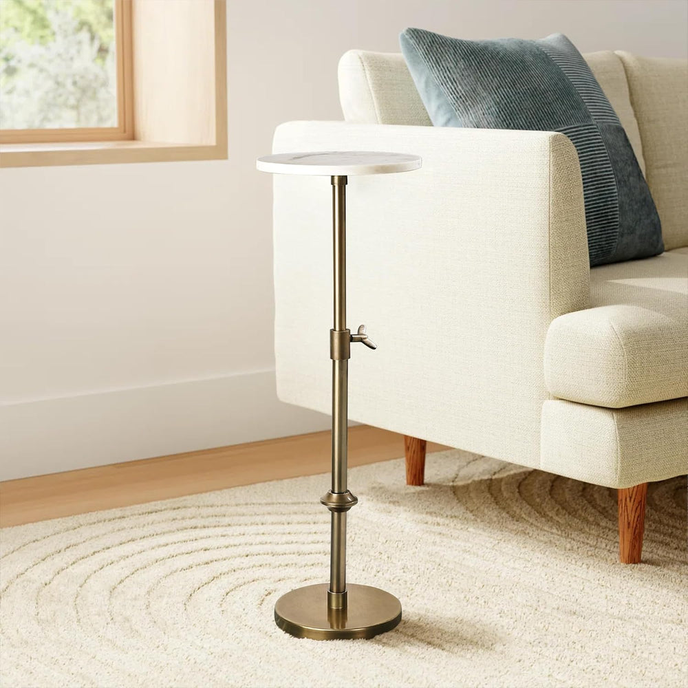 Marble Side Table Mid-Century Design – 29” Round Table with Antique Brass Ped...