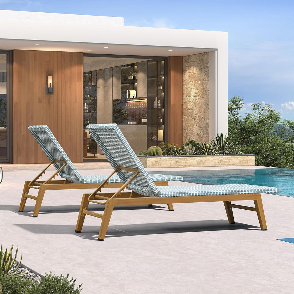 PURPLE LEAF Chaise Lounge Chair Wood Grain Aluminum Set of 2, Pale Blue | 3-Y...