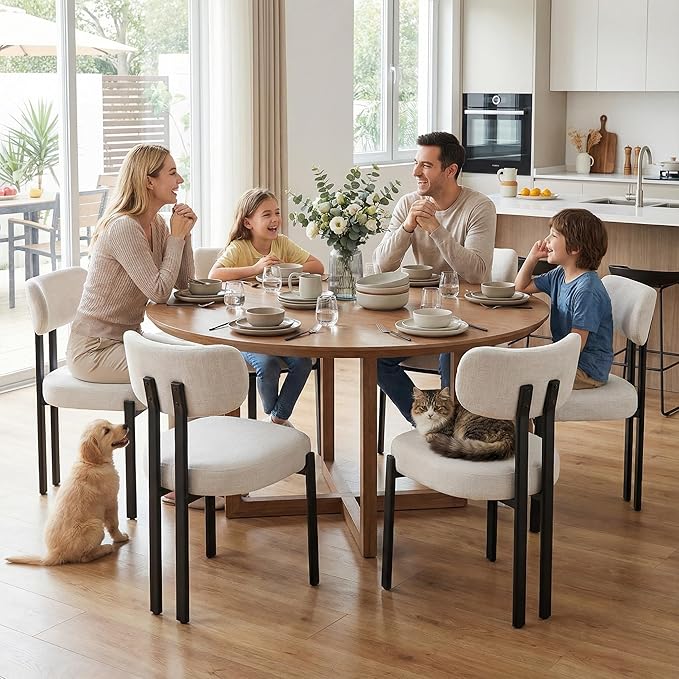 LukeAlon Linen Dining Chairs Set of 6, Curved Back Modern Side Chairs Upholst...