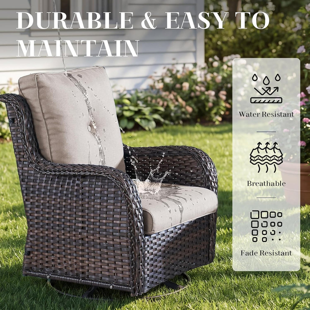 Rilyson Wicker Rocking Chair Swivel Chairs - 2 Piece Rocker Patio Chairs Set ...