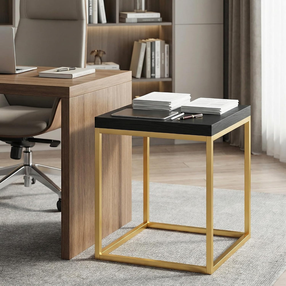 CENSI Modern Square End Table/Side Table, 18", Gold and Black | Extra Th...