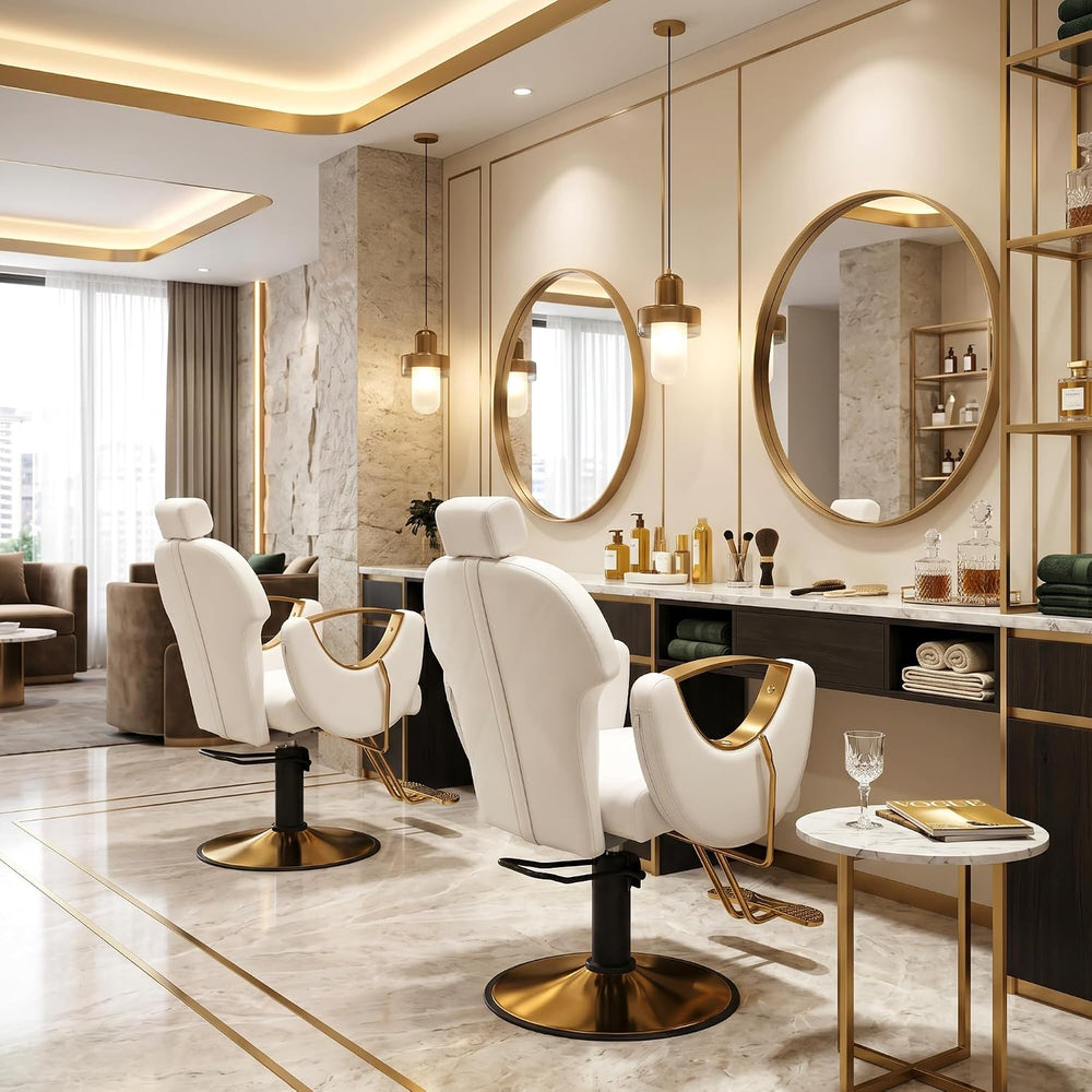 Salon Barber Chair for Hair Stylist, White Styling Chair with HeightโAdjustab...