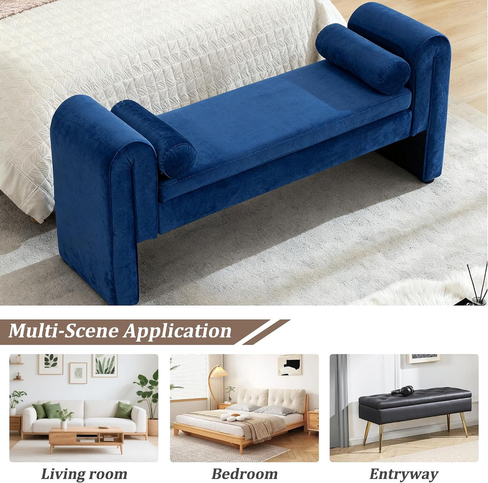 60.5" End of Bed Bench, Velvet Bedroom Bench,King Bed Bench,with 2 Pillo...