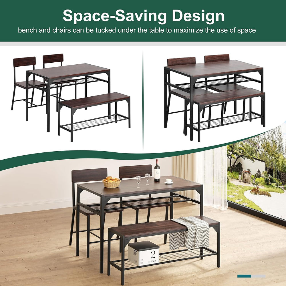 Shintenchi Kitchen Table Chairs Set of 4 with Bench and Chairs, Dark Walnut |...
