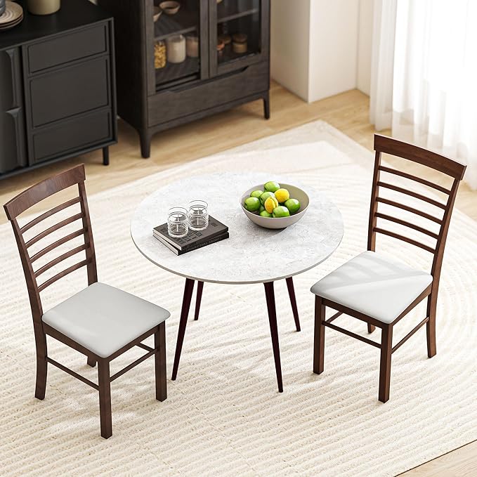 HOMCOM Wooden Dining Chairs Set of 2, Farmhouse Upholstered Kitchen Chairs wi...