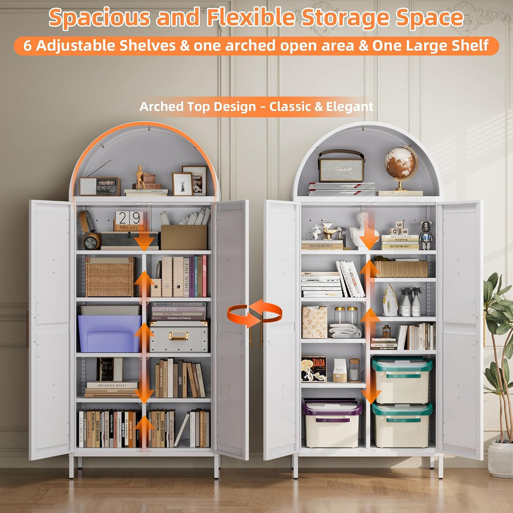 72.8" H White Metal Arched Pantry Cabinet, 30.7" W, 2-Door | Kitche...