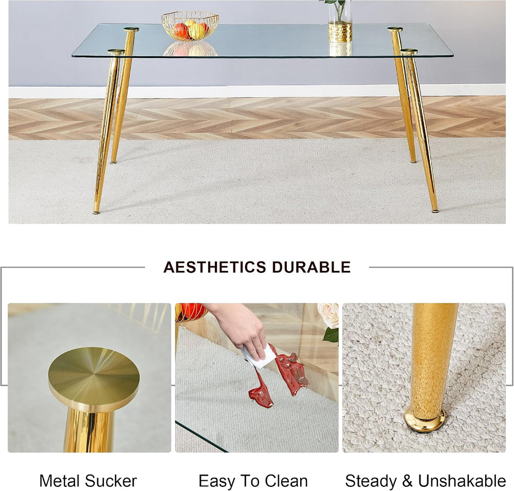 7 Piece Modern Gold Dining Room Set, 63'' Luxury Minimalist Kitchen T...