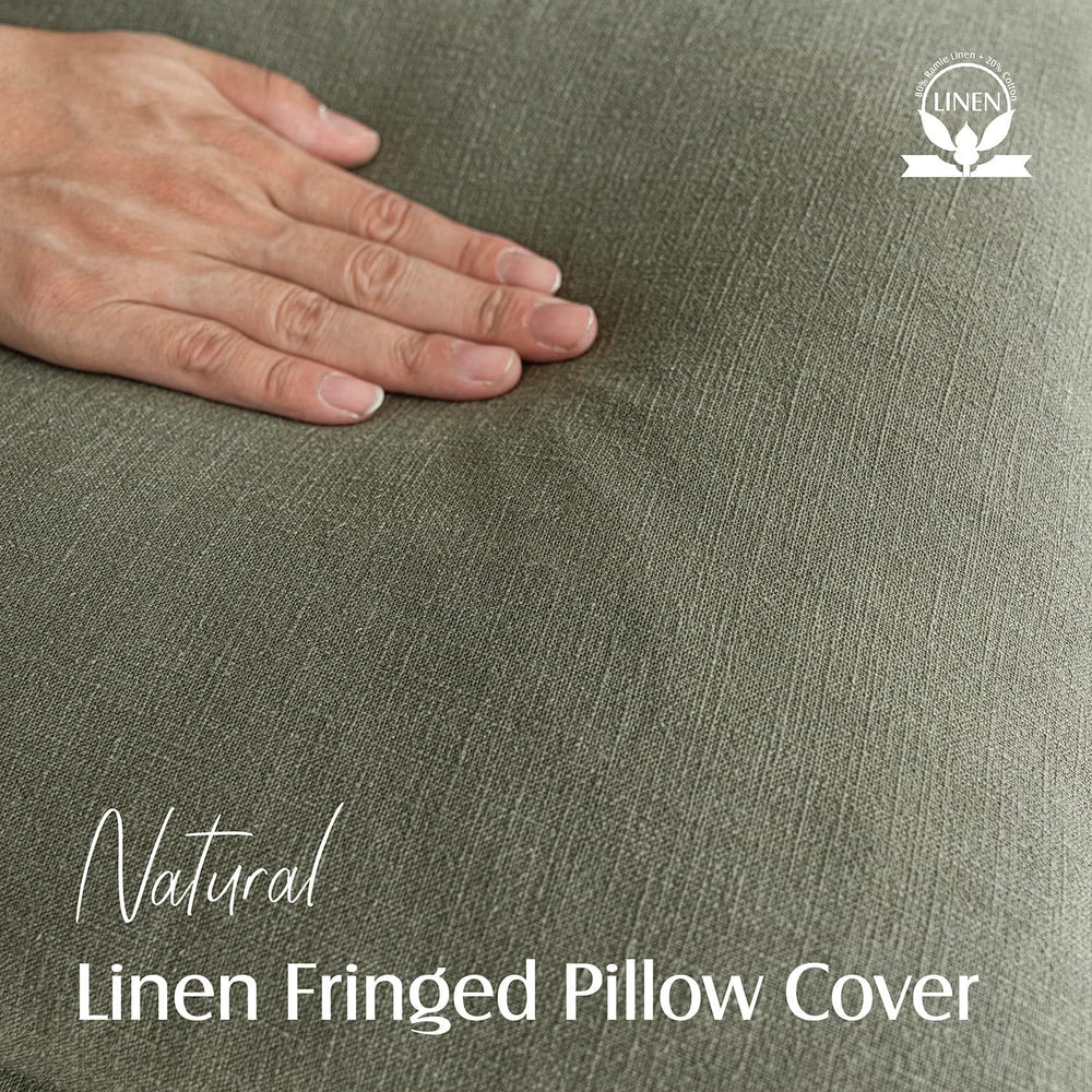 Foindtower Decorative Linen Fringe Throw Pillow Covers 22×22 Olive Green