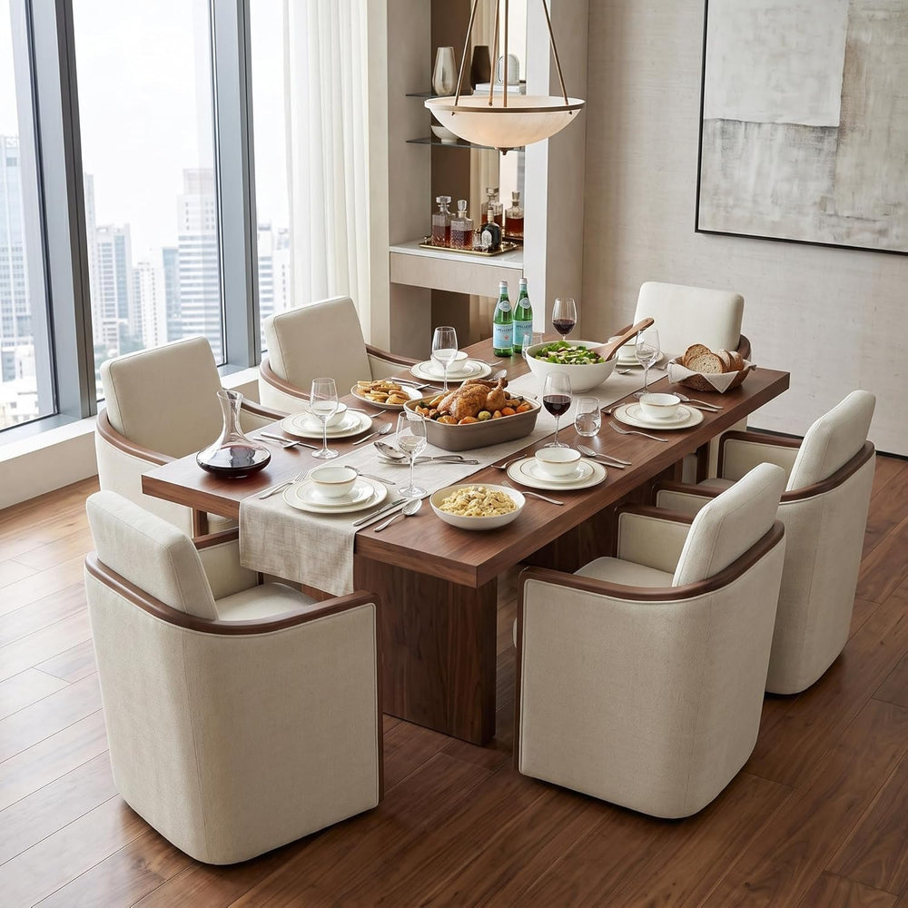 CHITA Upholstered Dining Chairs Set of 4 with Hidden Casters, Modern Dining C...