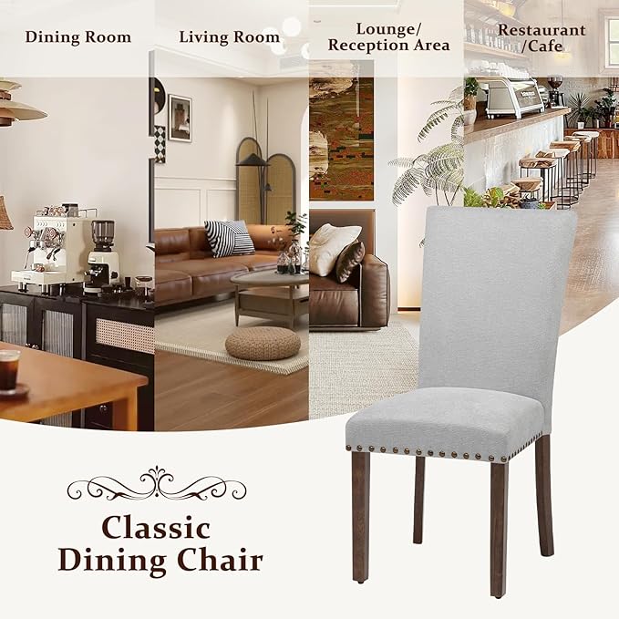 Furniliving Upholstered Dining Chairs Set of 2 - Line Fabric Modern Farmhouse...