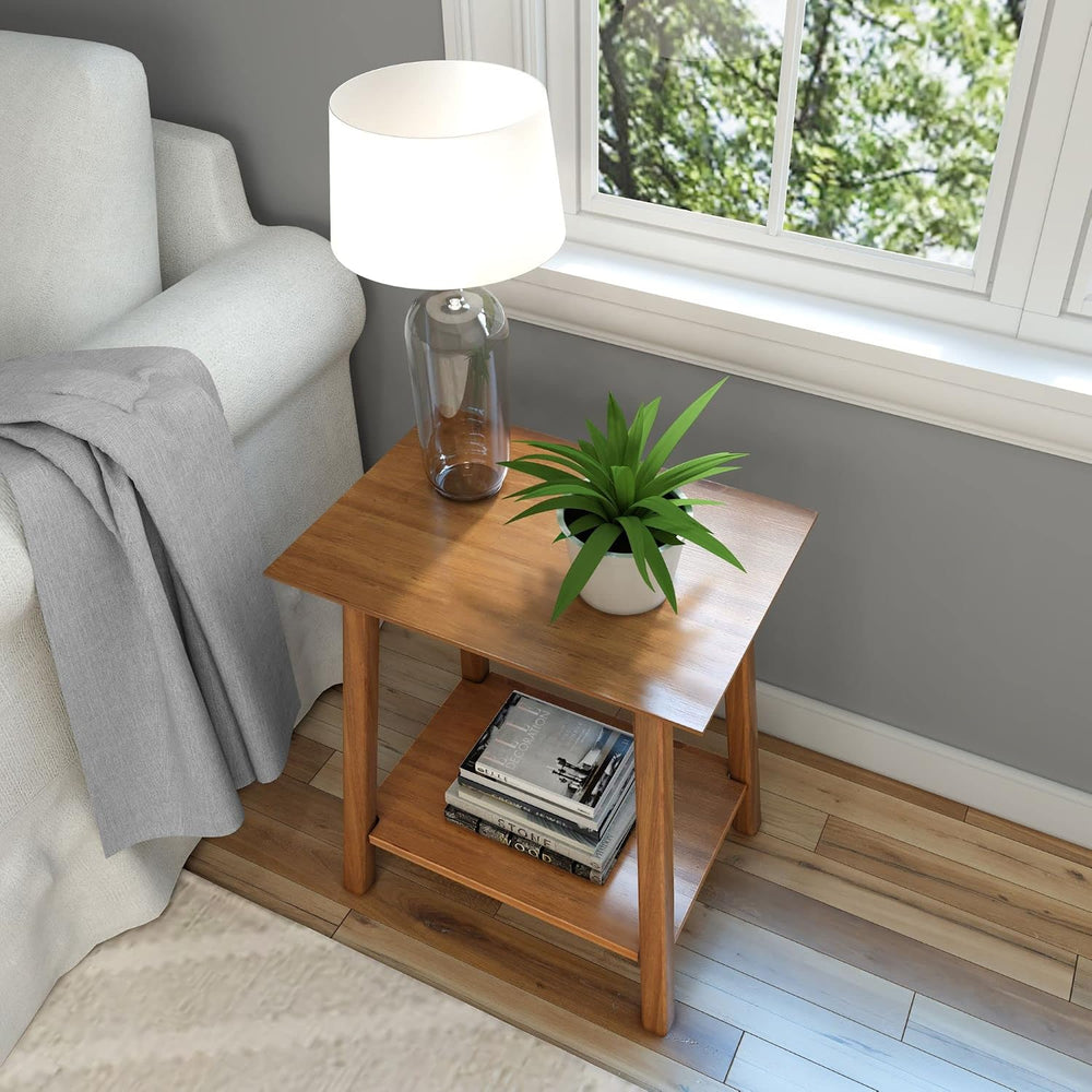 Plank+Beam Mid Century Modern Rectangular Side Table, Pecan