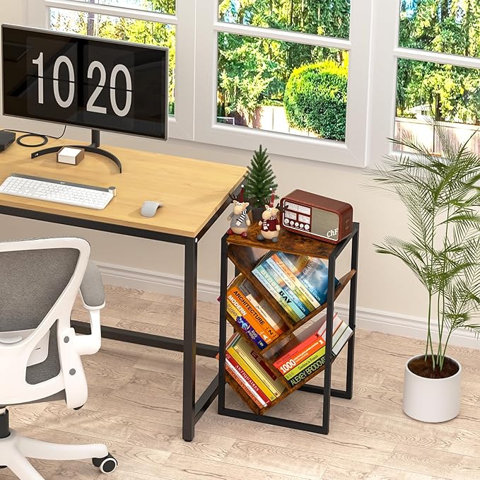 Small Bookcase - 5 Tier Tree Bookshelf with EVA Pads, Book Shelf for Small Sp...