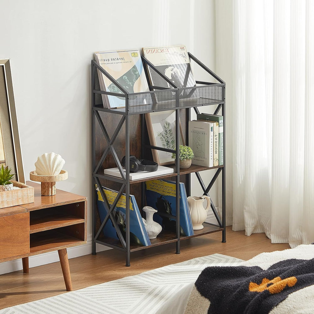 EYOCAL 6 Grids Vinyl Record Storage Holder Rack, Wooden Record Display Table ...
