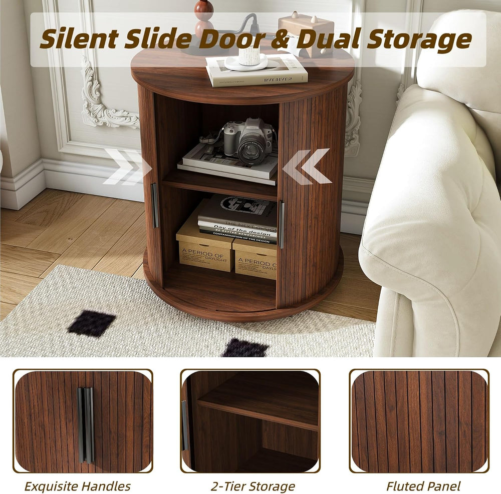 23.62" Mid-Century Mobile Round End Table with Charging Station, Modern ...