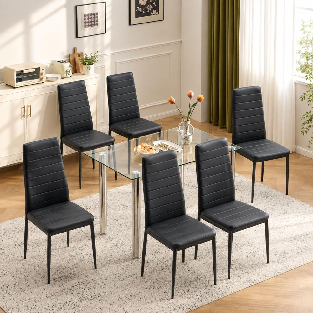 Karl home Dining Chairs Set of 6, PU Leather & High Back, Black