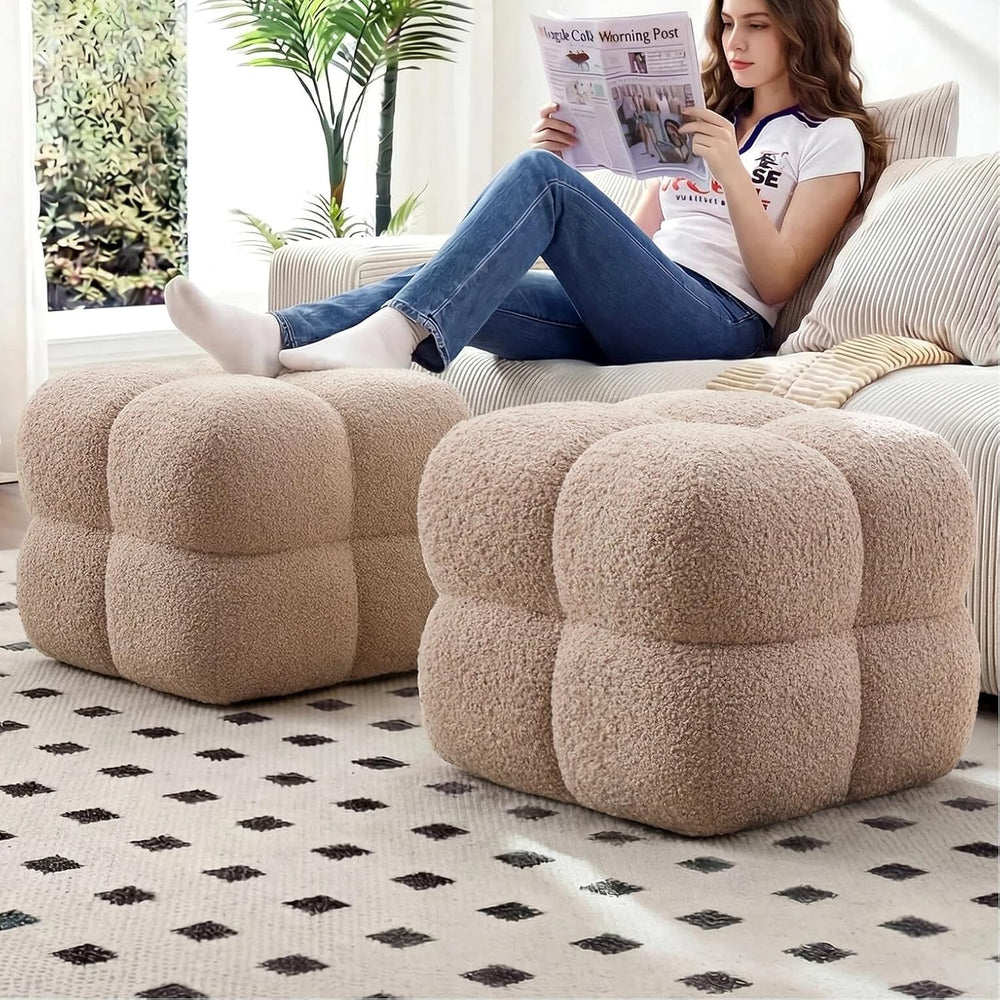 Zesthouse Square Pouf Ottomans Set of 2, Modern Vanity Chair for Bedroom | Sh...