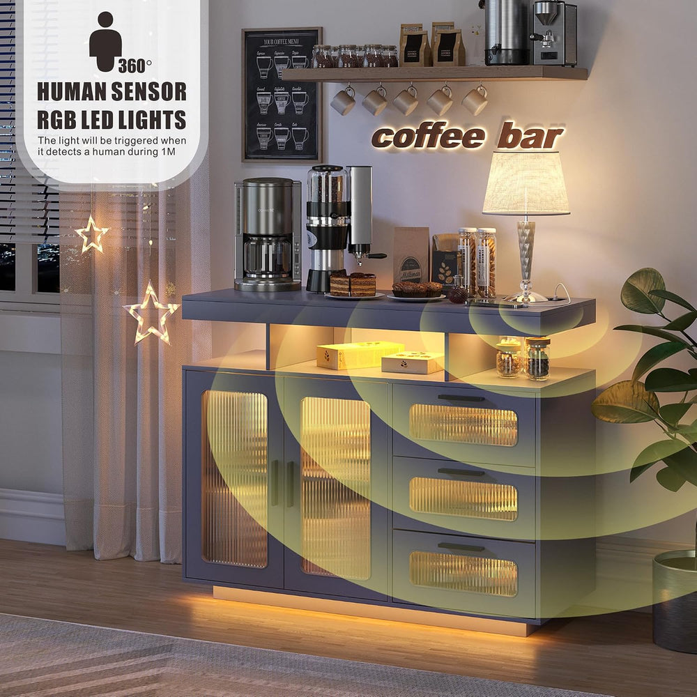 Dystler Coffee Bar Cabinet with Charging Station & RGB Lights