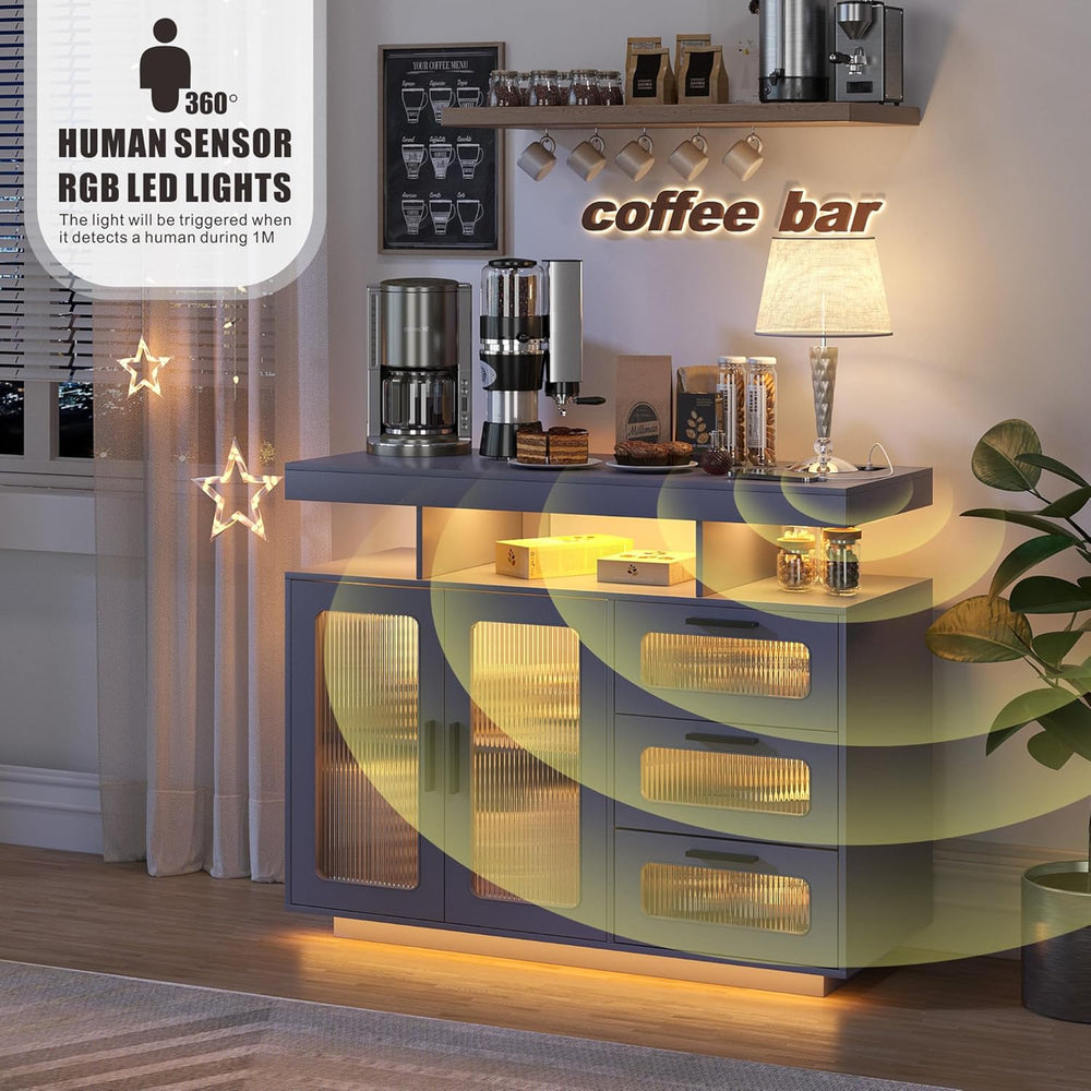 Dystler Coffee Bar Cabinet with Storage, Modern Buffet Cabinet with 3 Drawers...