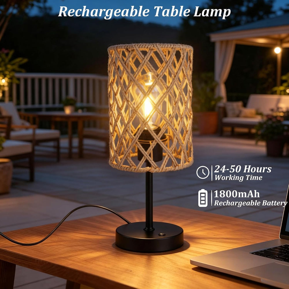 Rechargeable Outdoor Patio Table Lamps, Set of 2 Cordless Battery Operated Po...