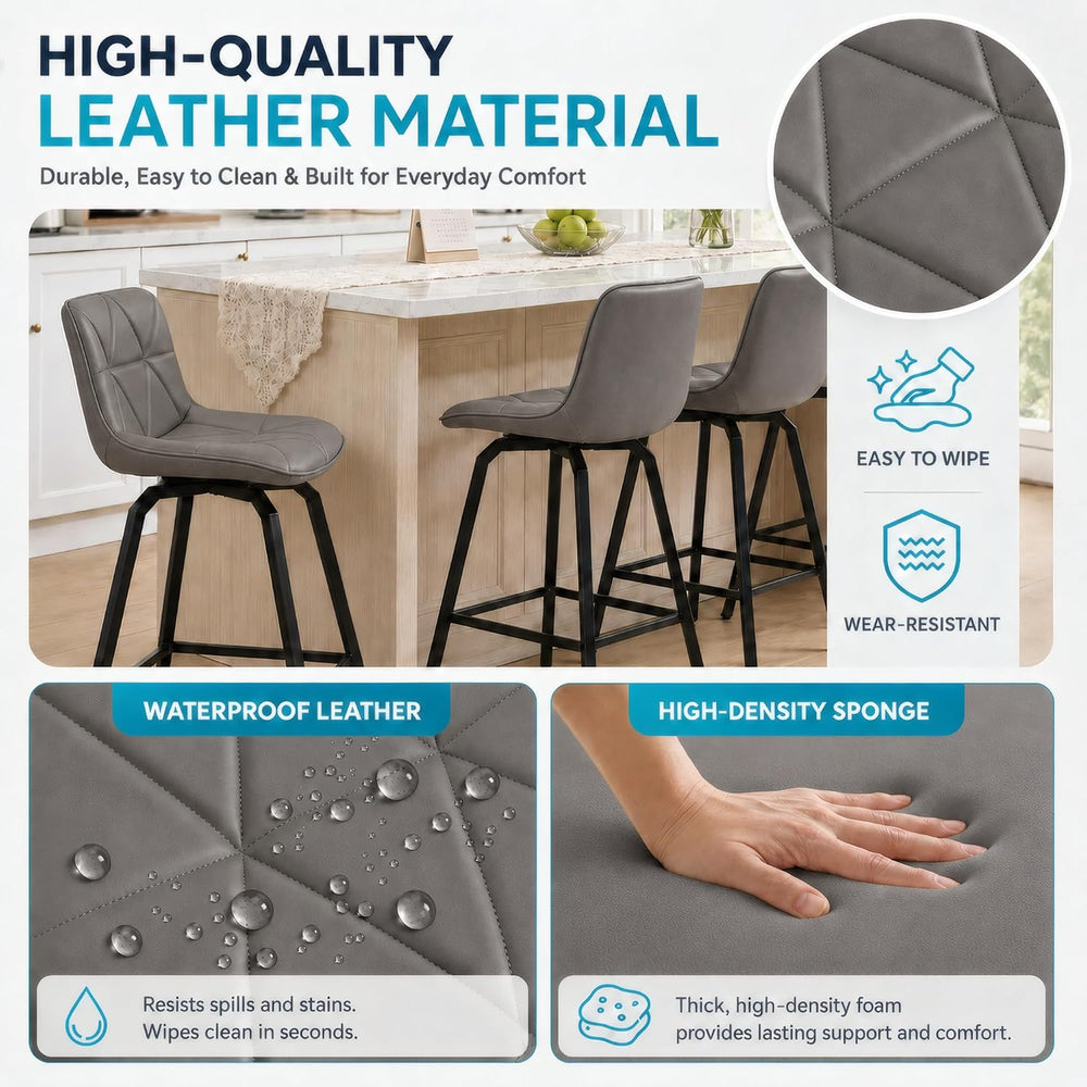 26" Counter Height 360° Swivel Bar Stools Set of 3, Triangular Pattern F...