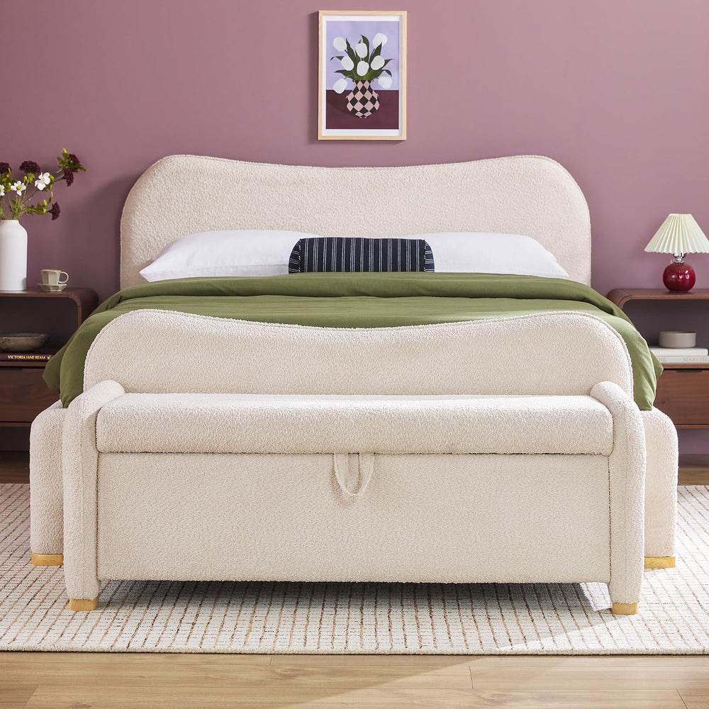 Walker Edison Chantelle Modern Contemporary Curved Upholstered Bench with Sto...