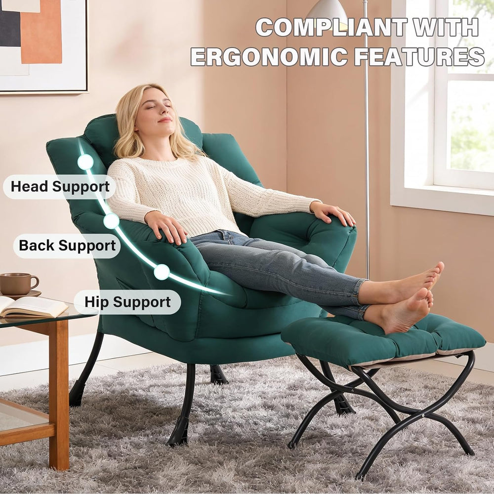 Modern Lazy Chair with Ottoman, Comfy Accent Reading Chair for Living Room