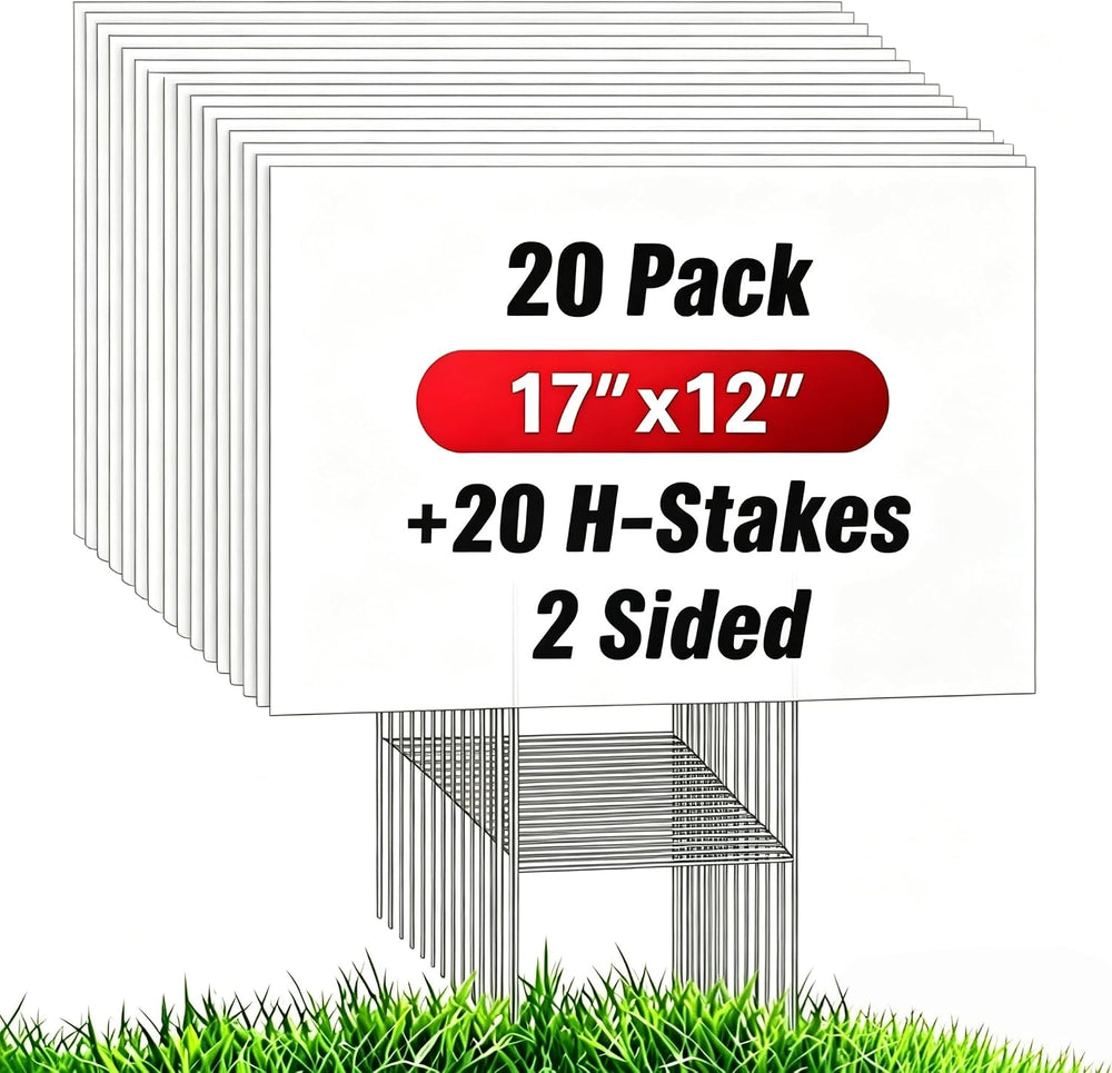 20Pcs Blank Yard Signs with Stakes, IKAYAS 17X12inch White Garden Yard Signs ...