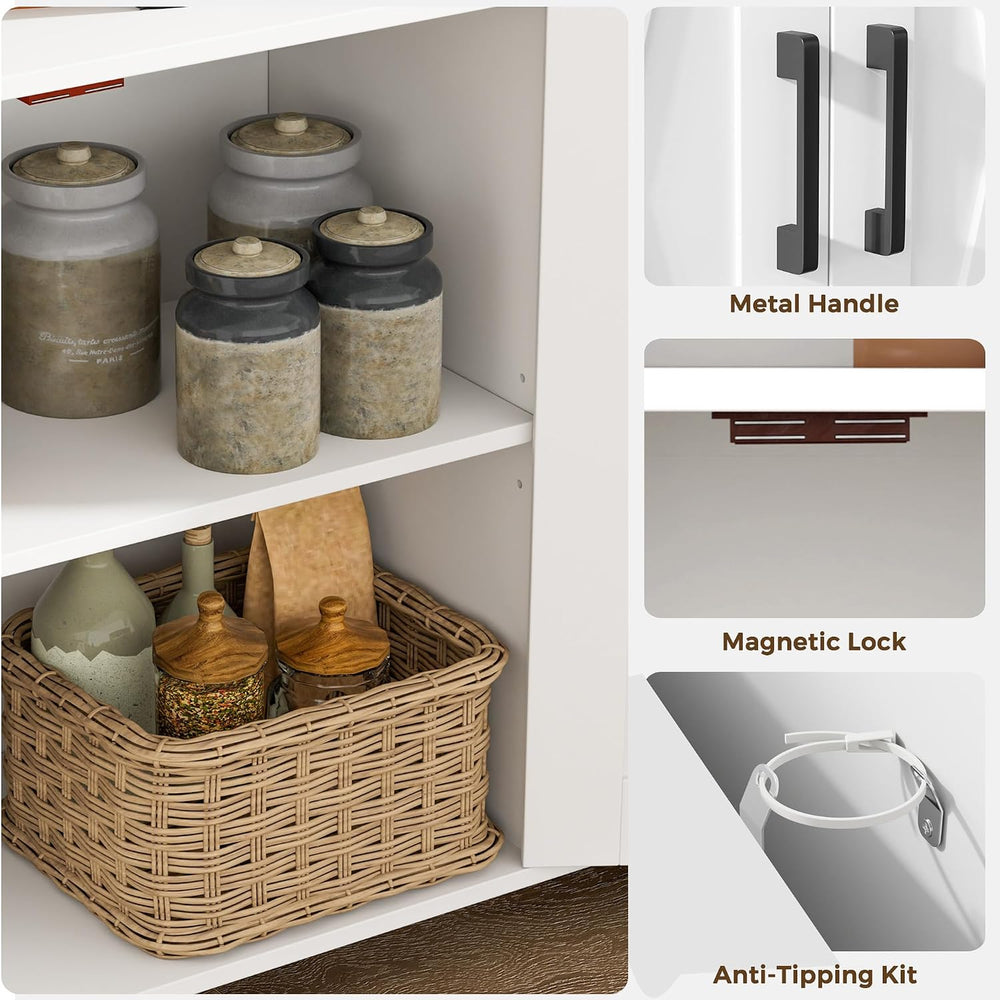 Farmhouse Coffee Bar Cabinet, Kitchen Storage Cabinet, White