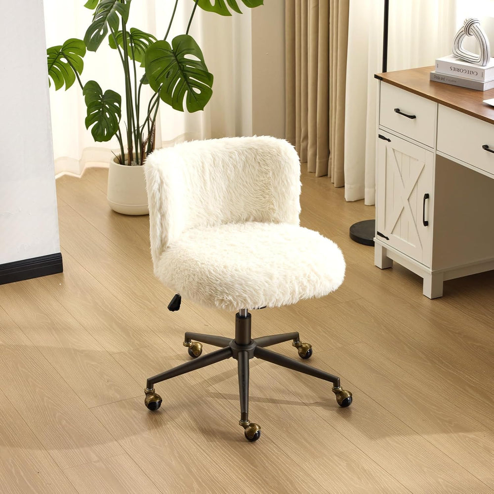 VINGLI Plush Upholstery Vanity Desk Chair with Curved Back & 90-102° Tilt...