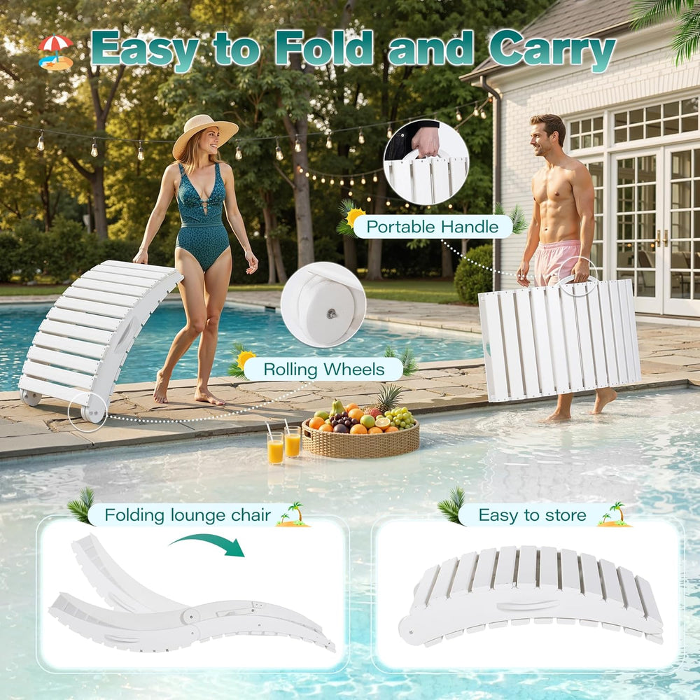 nalone Foldable Pool Lounge Chair, HDPE in Pool Chaise Lounge (2, White) | Wi...