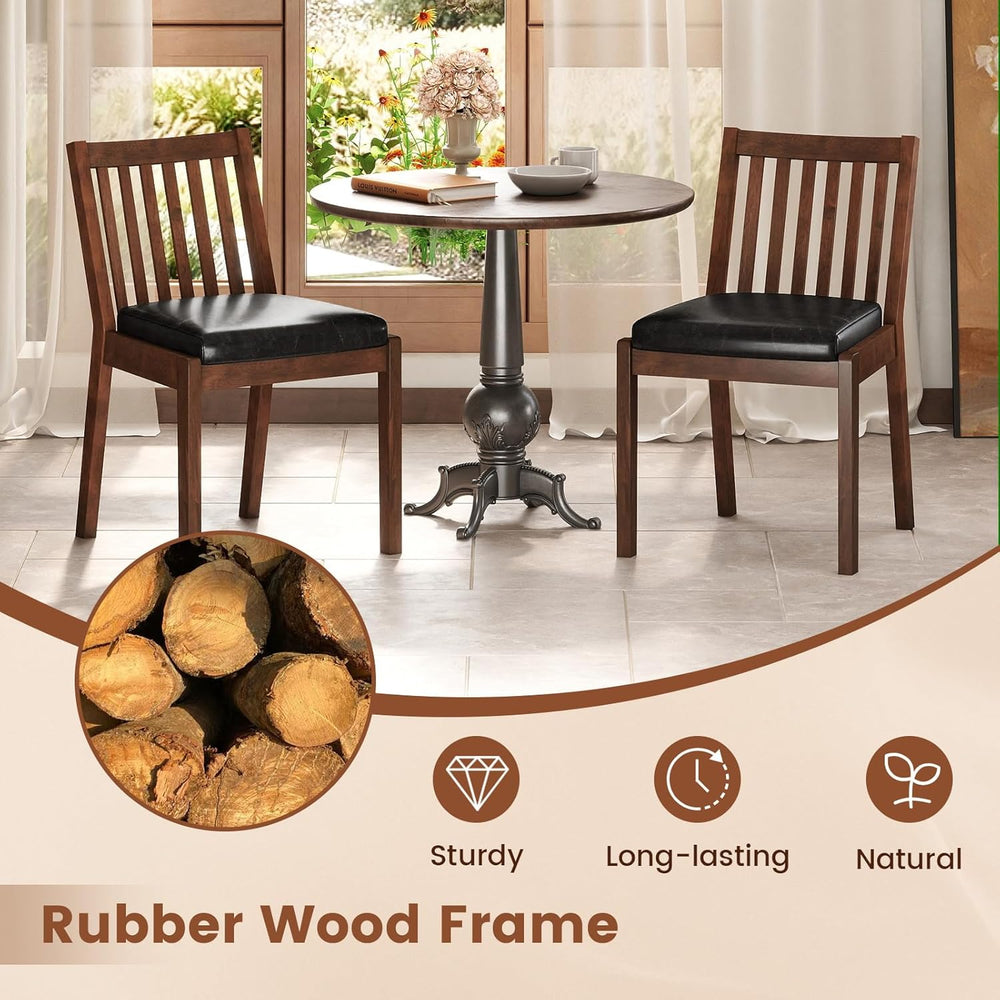 Giantex Wooden Dining Chairs Set of 2, PU Leather Upholstered Kitchen Chairs ...