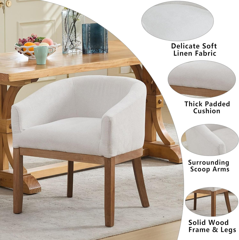 Upholstered Solid Wood Dining Chair,Neutral Linen Fabric Side Chairs for Kitc...