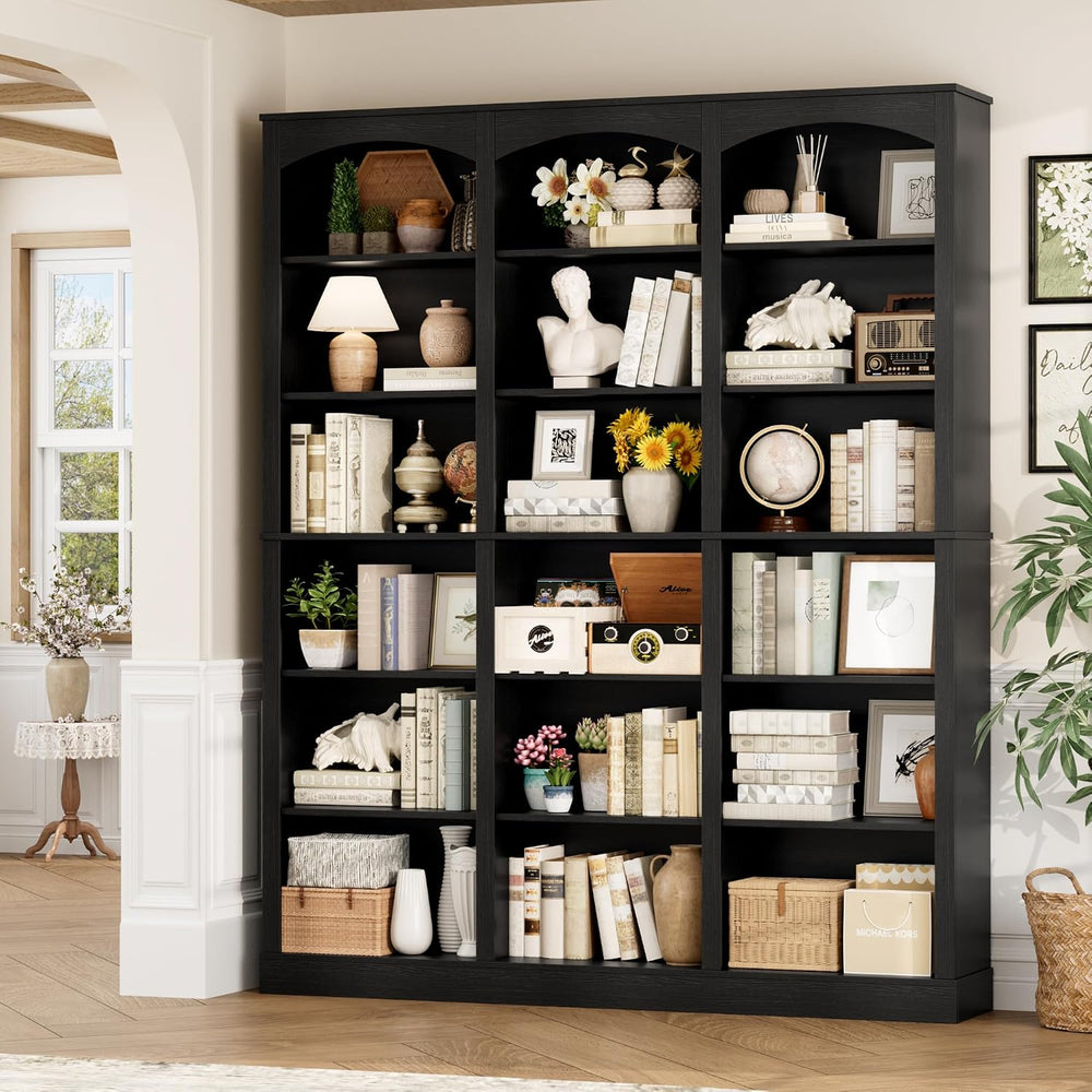 FACBOTALL 71" Triple Wide Bookshelf, 6 Tier Large Arch Black Bookcase