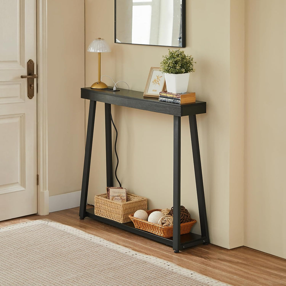 Narrow Small Entryway Table with Charging Station, 36 Inch Thin High Tall Con...