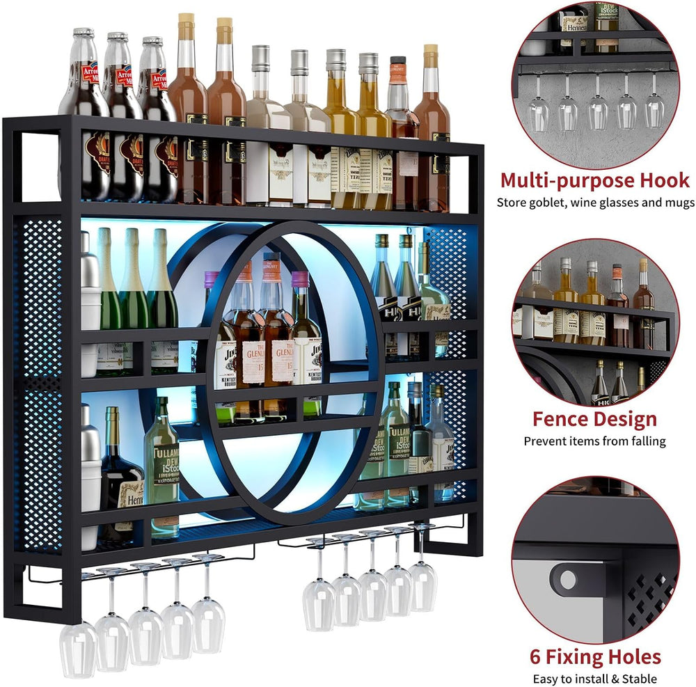 Boshen Fully Assembled 3-Tiers 47in Wine Rack Wall Mounted with LED Light | F...